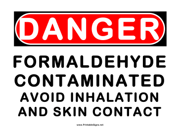 Danger Formaldehyde Contamination Sign