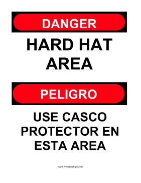 Hard Hat Area Bilingual Sign