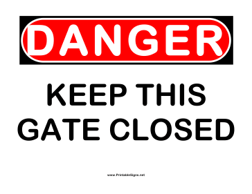 Danger Keep Gate Closed Sign