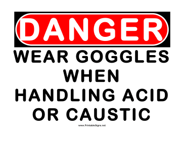 Danger Wear Goggles While Handling Caustic Sign