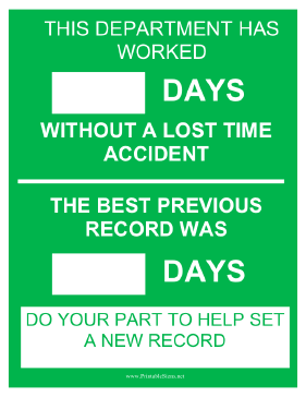 Department Safety Record Sign