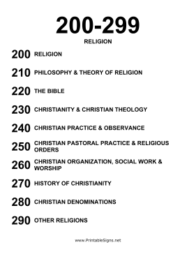 Dewey Decimal 200s Sign