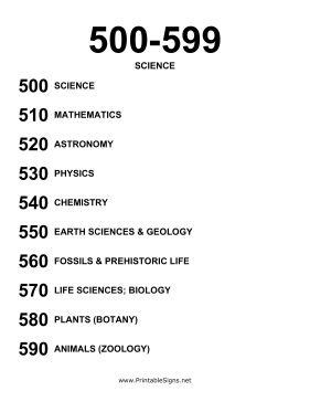 Dewey Decimal 500s Sign