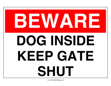 Dog Keep Gate Closed Sign