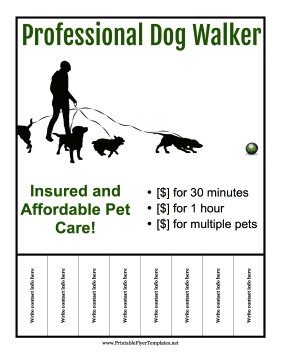 Dog Walker Tear-Off Tabs Sign