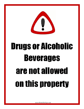 Drugs Alcohol Not Allowed Sign
