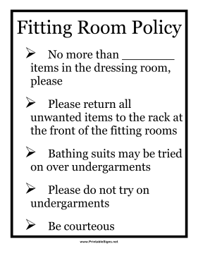 Fitting Room Policy Sign