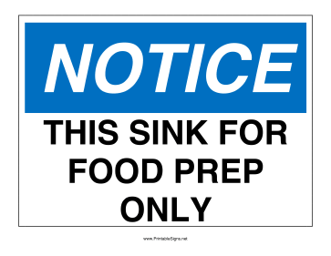Food Prep Only Sink Sign