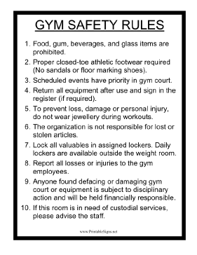 Gym Safety Rules Sign