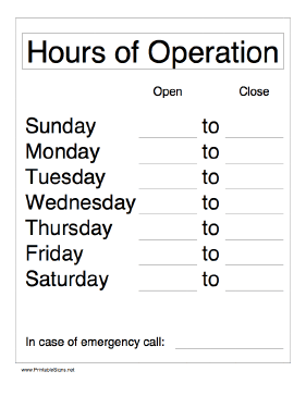 Hours Of Operation Sign