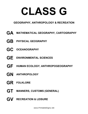 Library of Congress Sign Class G Sign