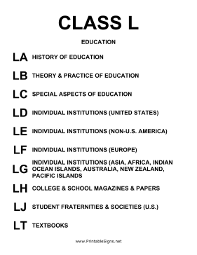 Library of Congress Sign Class L Sign