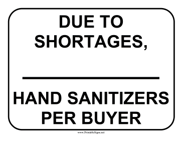 Limit Hand Sanitizer Per Buyer Sign