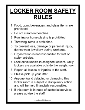 Locker Room Safety Rules Sign