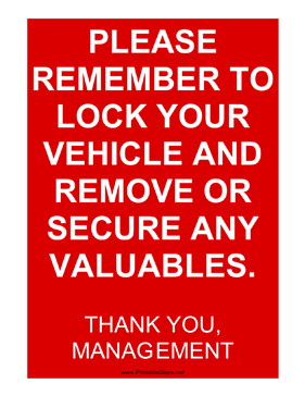Secure Your Vehicle Sign
