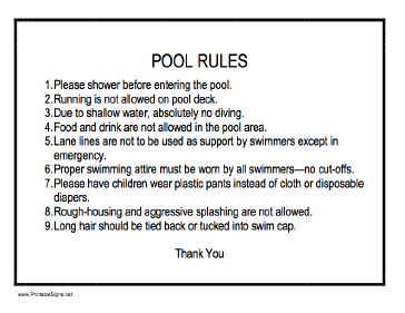 Pool Rules Sign