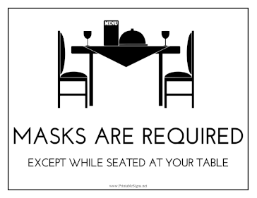 Masks Required Except While At Table Sign