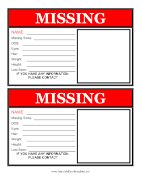 Missing Person Flyer 2 Per Page Sign