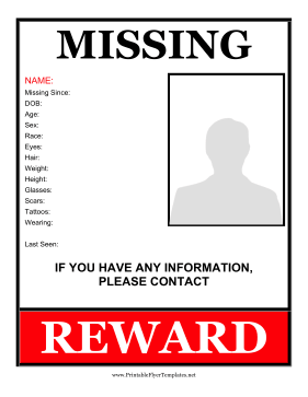 Missing Person Flyer Reward Sign