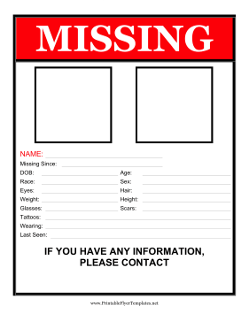 Missing Person Flyer Two Pictures Sign
