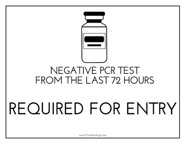 Negative Covid Test Required Sign