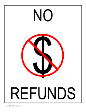 No Refunds Sign