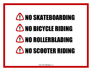 No Board Bike Blade Scooter Sign