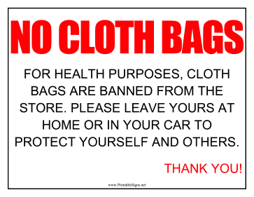 No Cloth Bags Sign