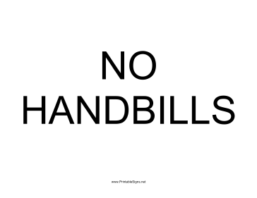No Handbills (Landscape) Sign