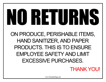 No Returns Sign