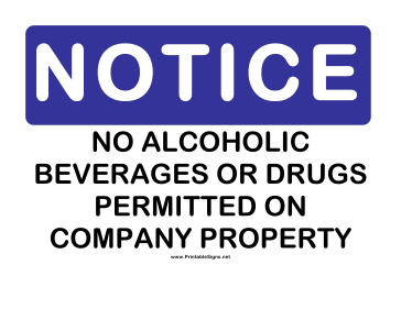 Notice No Alcoholic Beverages Sign