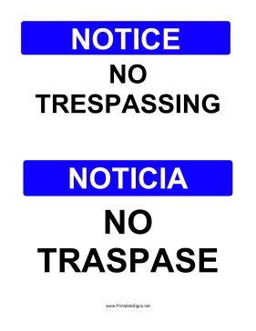 No Trespassing Bilingual Sign