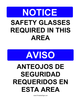 Safety Glasses Bilingual Sign