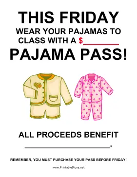 Pajama Day Fundraiser Sign-Blank Sign
