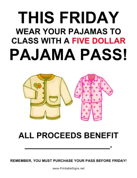 Pajama Day Fundraiser Sign