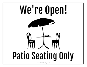 Printable Patio Seating Only Sign Printable Patio Seating Only Sign