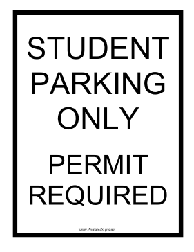 Permit Required Student Parking Only Sign