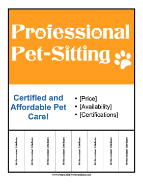 Pet-Sitting Tear-Off Tabs Sign