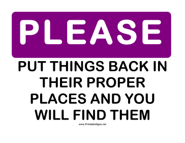 Please Put Things Back Sign