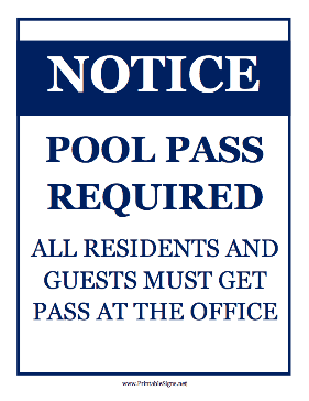 Pool Pass Required Sign