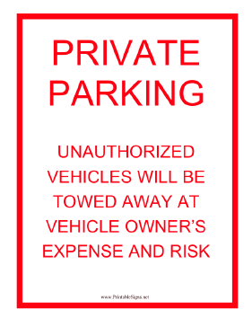 Private Parking Tow Warning Sign