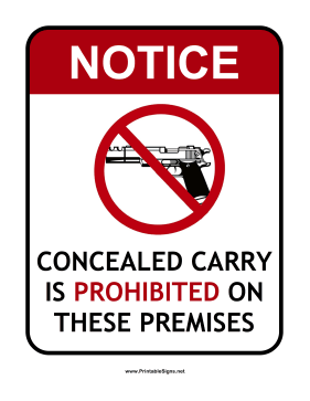 Prohibited Concealed Carry Sign