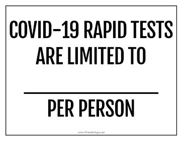 Rapid Tests Limit Per Person Sign