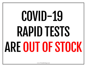 Rapid Tests Out Of Stock Sign