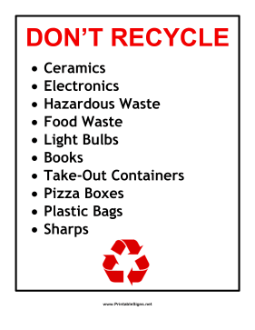 Recyclables Exclusions Sign