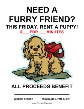 Rent a Puppy Fundraiser Sign-Blank Sign