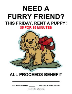 Rent a Puppy Fundraiser Sign