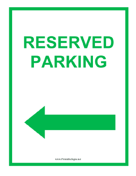 Reserved Parking Left Green Sign
