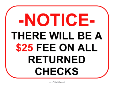 Returned Checks 25 Dollars Sign