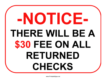 Returned Checks 30 Dollars Sign